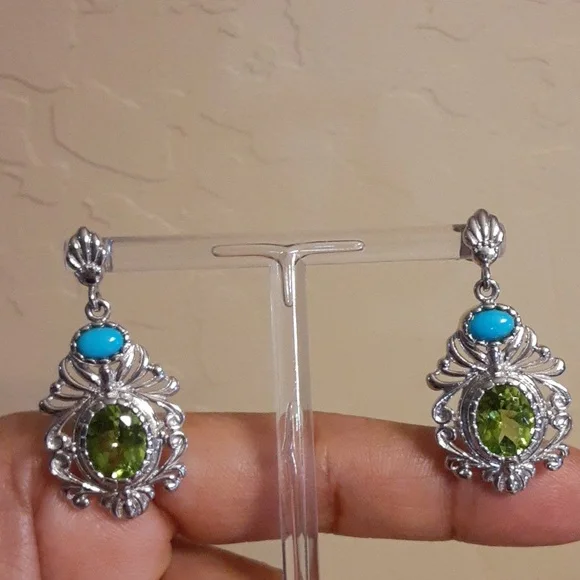 925 Genuine, Untreated Peridot and Sleeping Beauty Turquoise.  Bold. - Picture 3 of 8